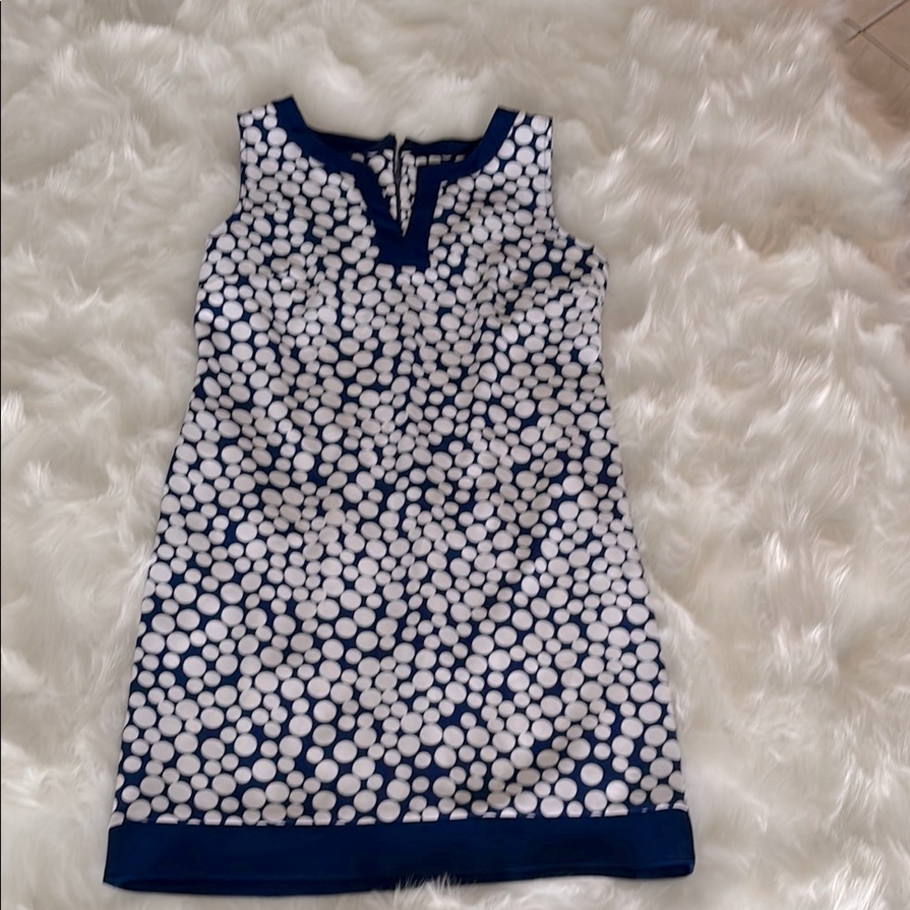 Amanda Lane navy blue and white polkadot with navy trim 8P